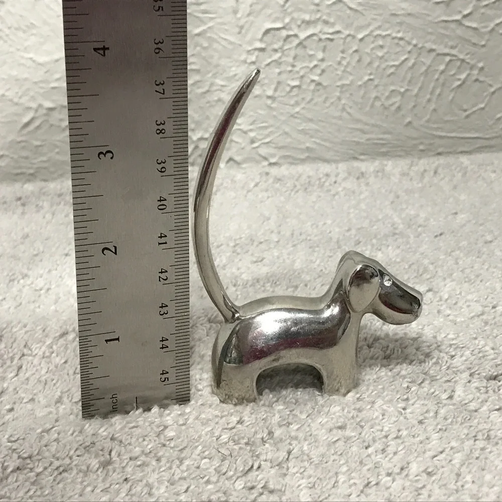Scottie Schnauzer Dog Ring Holder Silver Tone Metal with Rhinestone Eyes